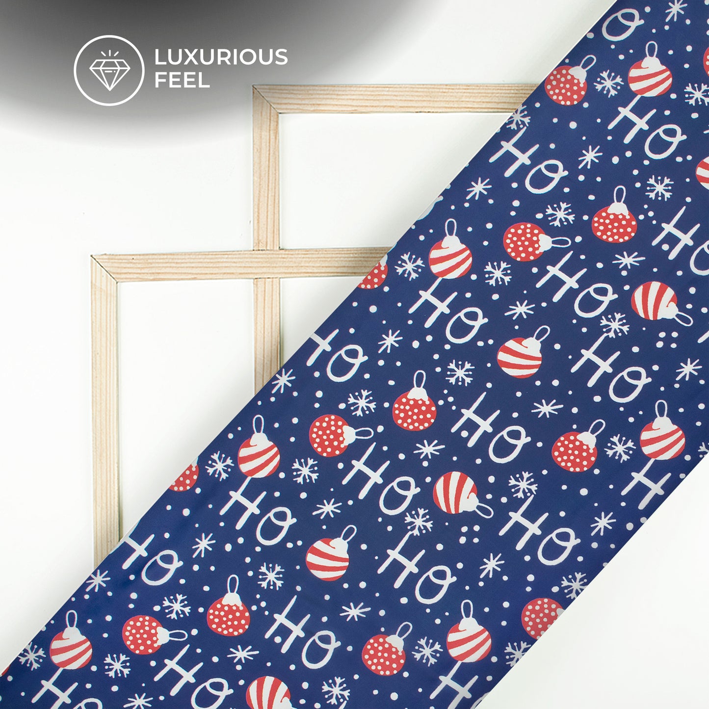 Frosty Night Digital Print Imported Satin - Navy Blue Christmas Snowflake Fabric