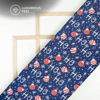Frosty Night Digital Print Imported Satin - Navy Blue Christmas Snowflake Fabric