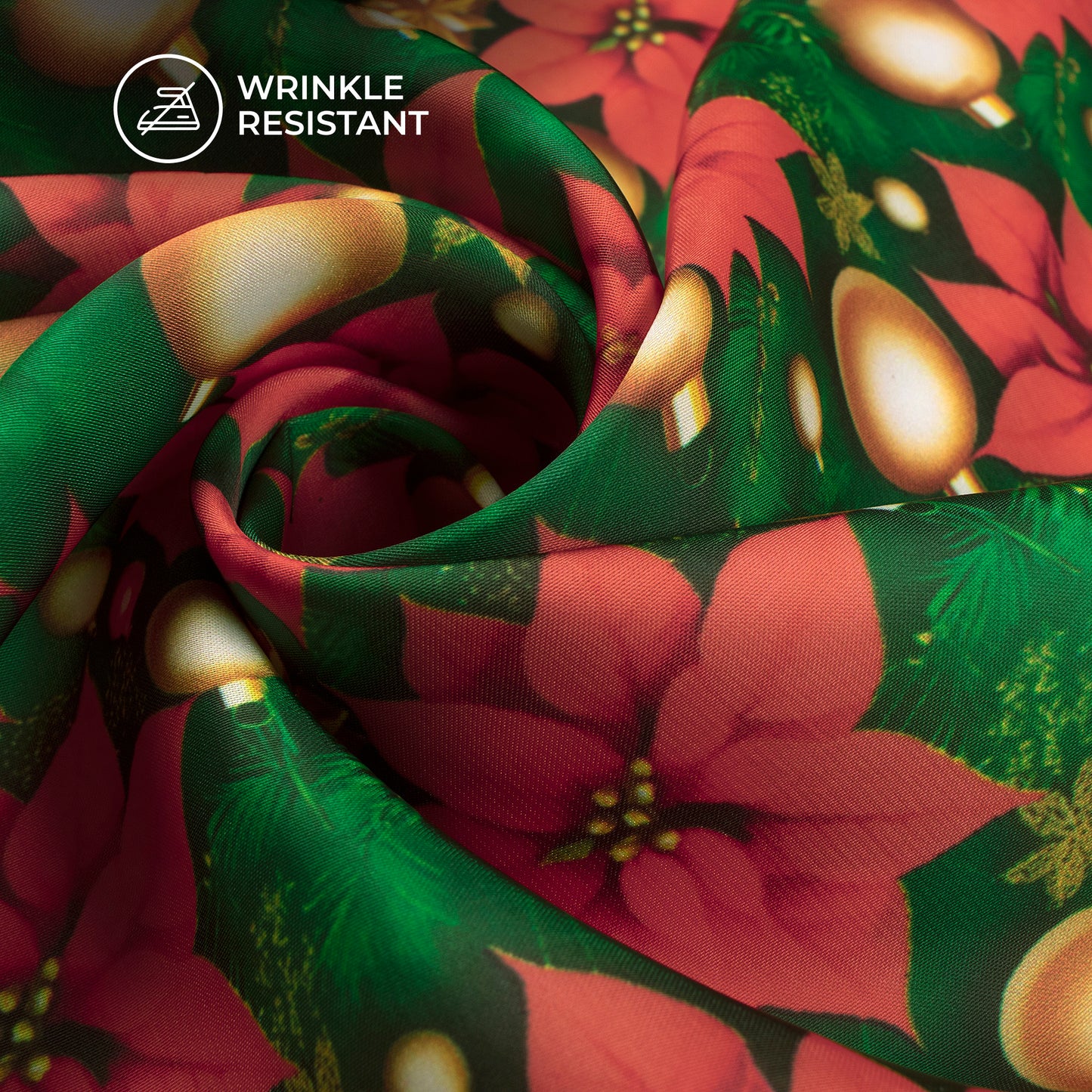 Popular Modified Leaves With Christmas Ornaments Digital Print Imported Satin Fabric