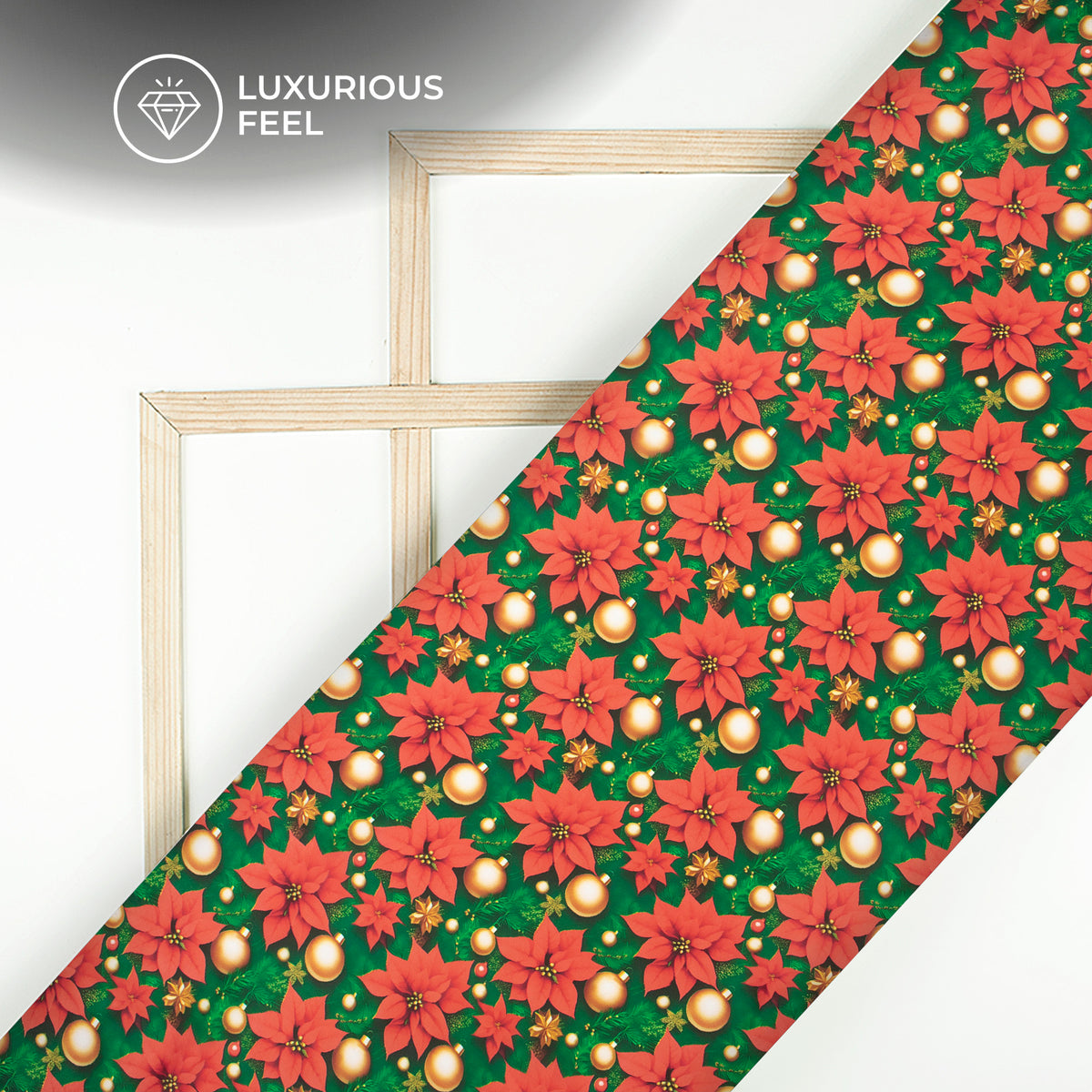 Popular Modified Leaves With Christmas Ornaments Digital Print Imported Satin Fabric
