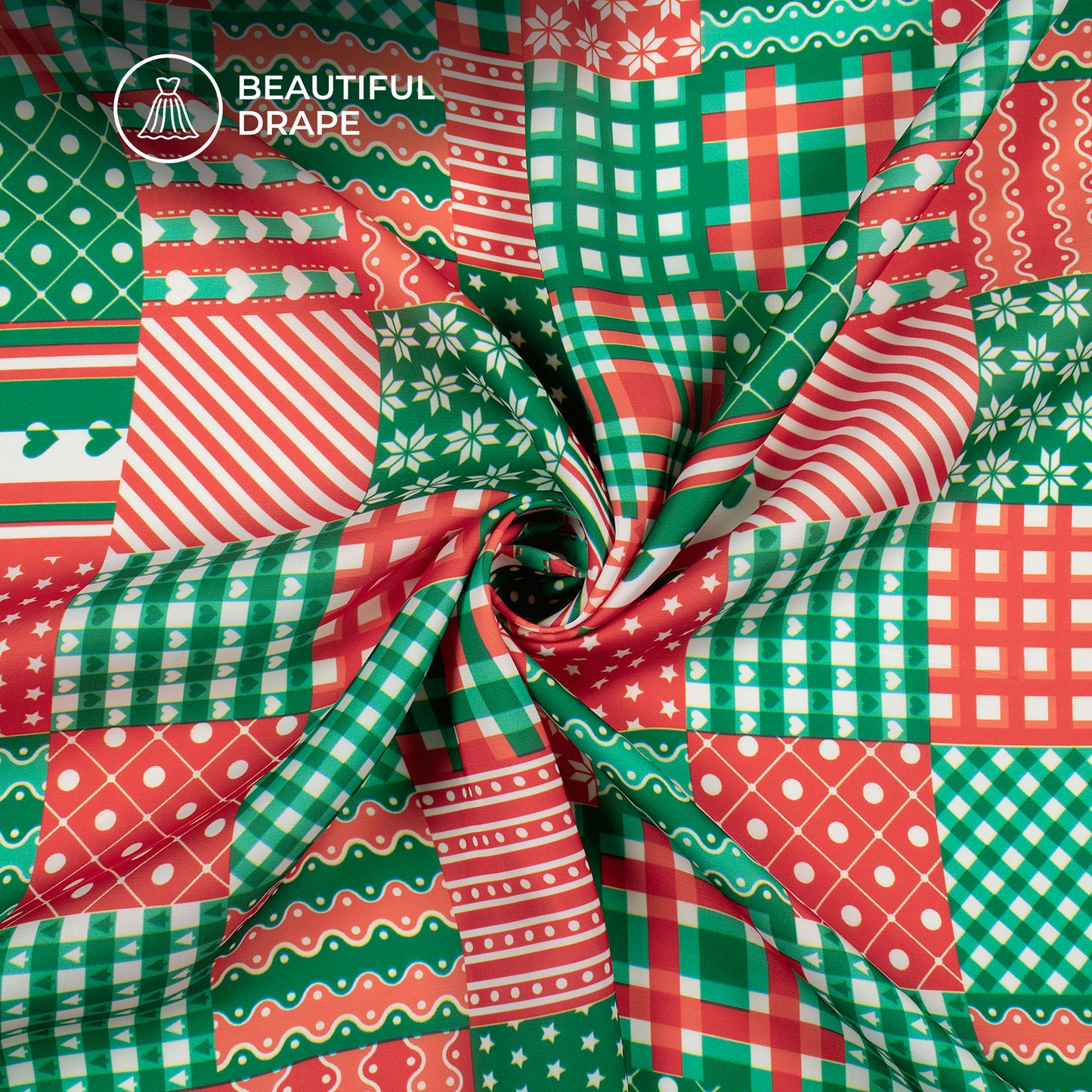 Seamless Patchwork Christmas Theme Digital Print Imported Satin Fabric