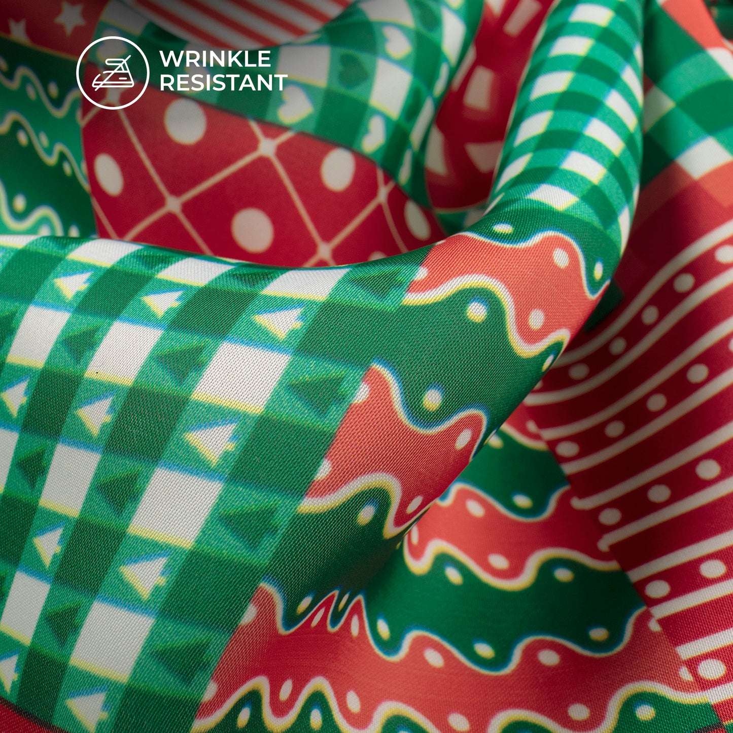 Seamless Patchwork Christmas Theme Digital Print Imported Satin Fabric