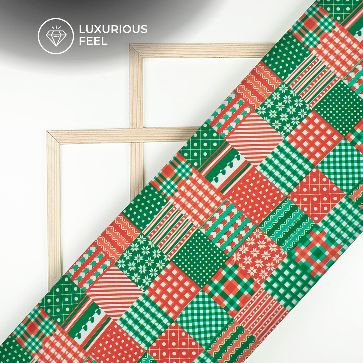 Seamless Patchwork Christmas Theme Digital Print Imported Satin Fabric