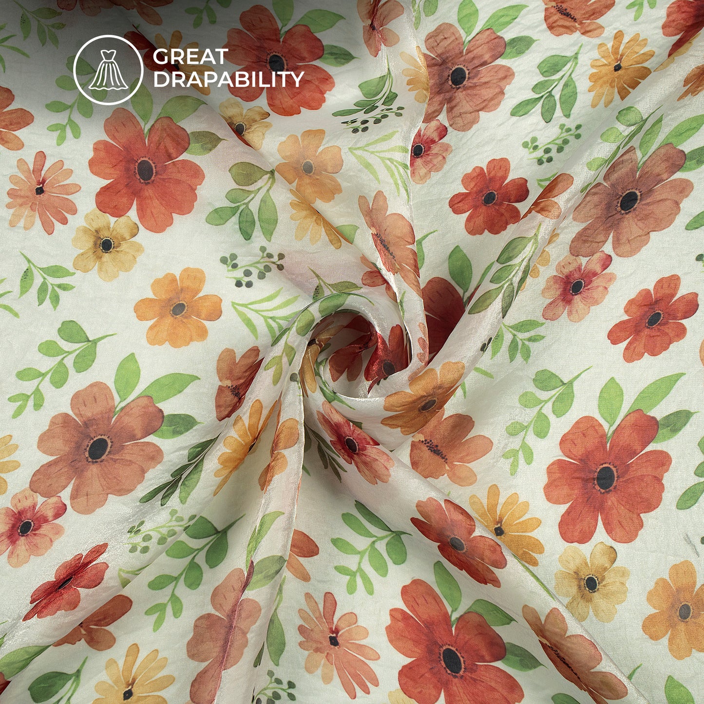 Rust Orange Autumn Spice Digital Print Shimmer Tissue Fabric