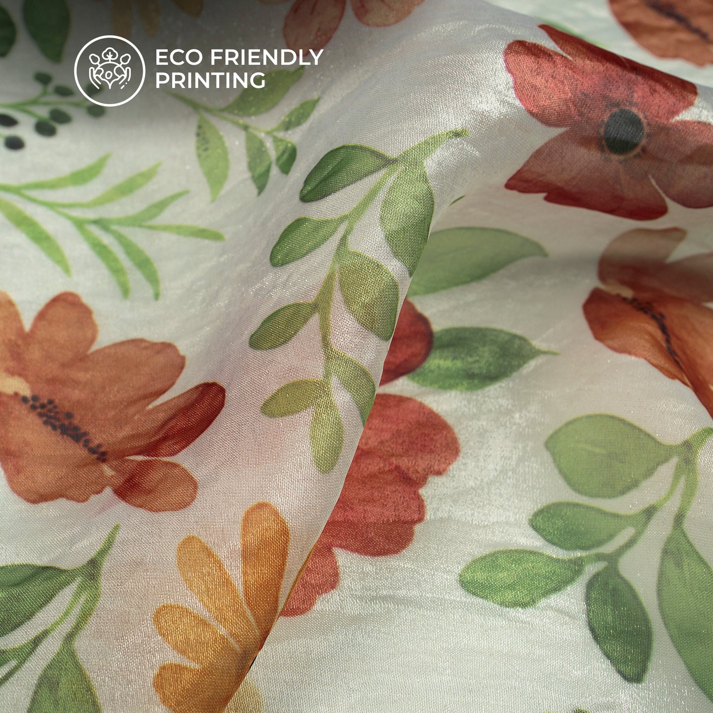 Rust Orange Autumn Spice Digital Print Shimmer Tissue Fabric