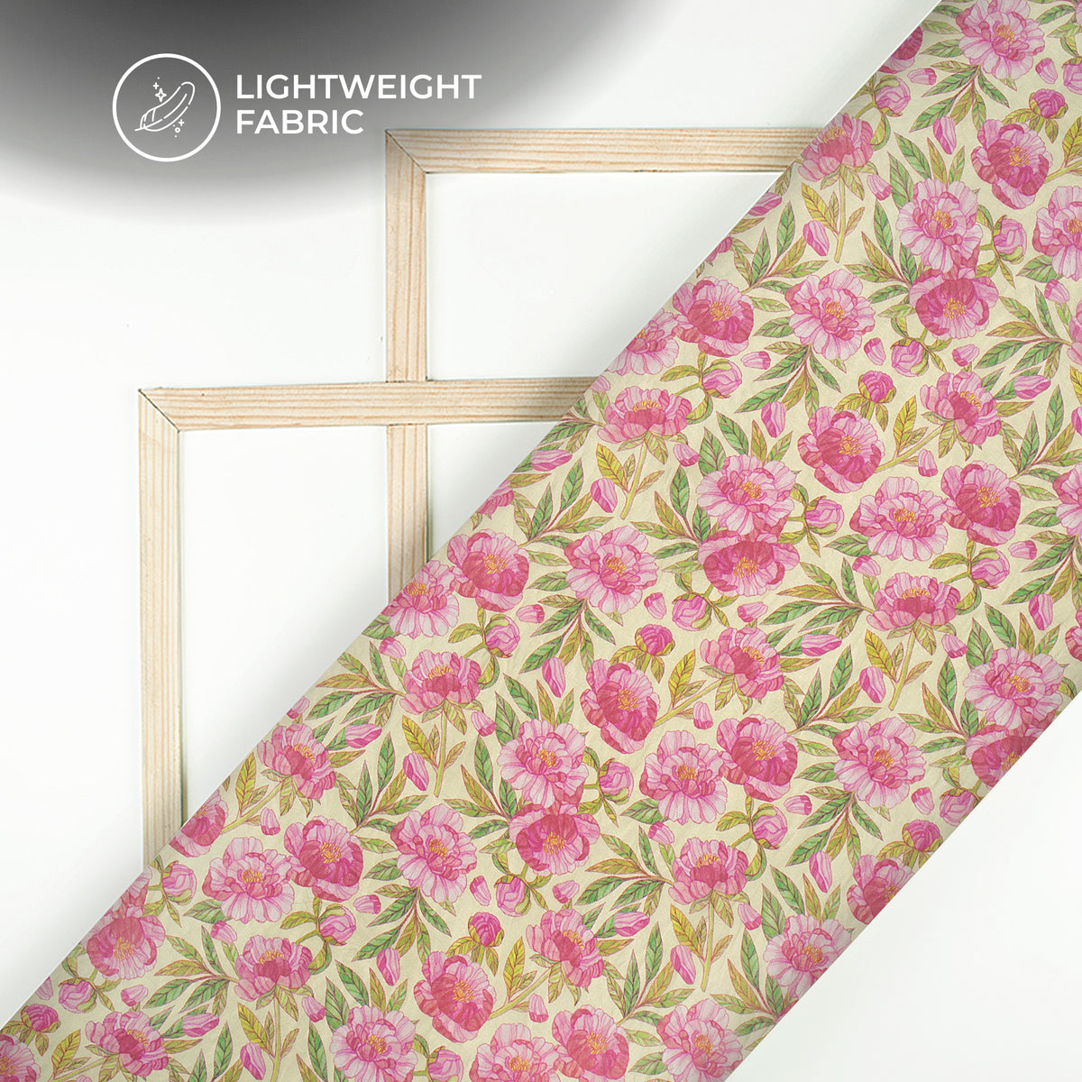 Pink Peonies And Green Digital Print Shimmer Tissue Fabric