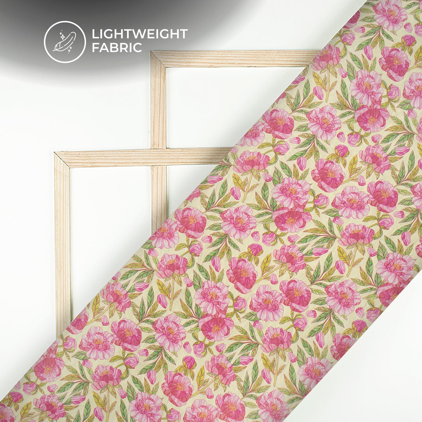 Pink Peonies And Green Digital Print Shimmer Tissue Fabric