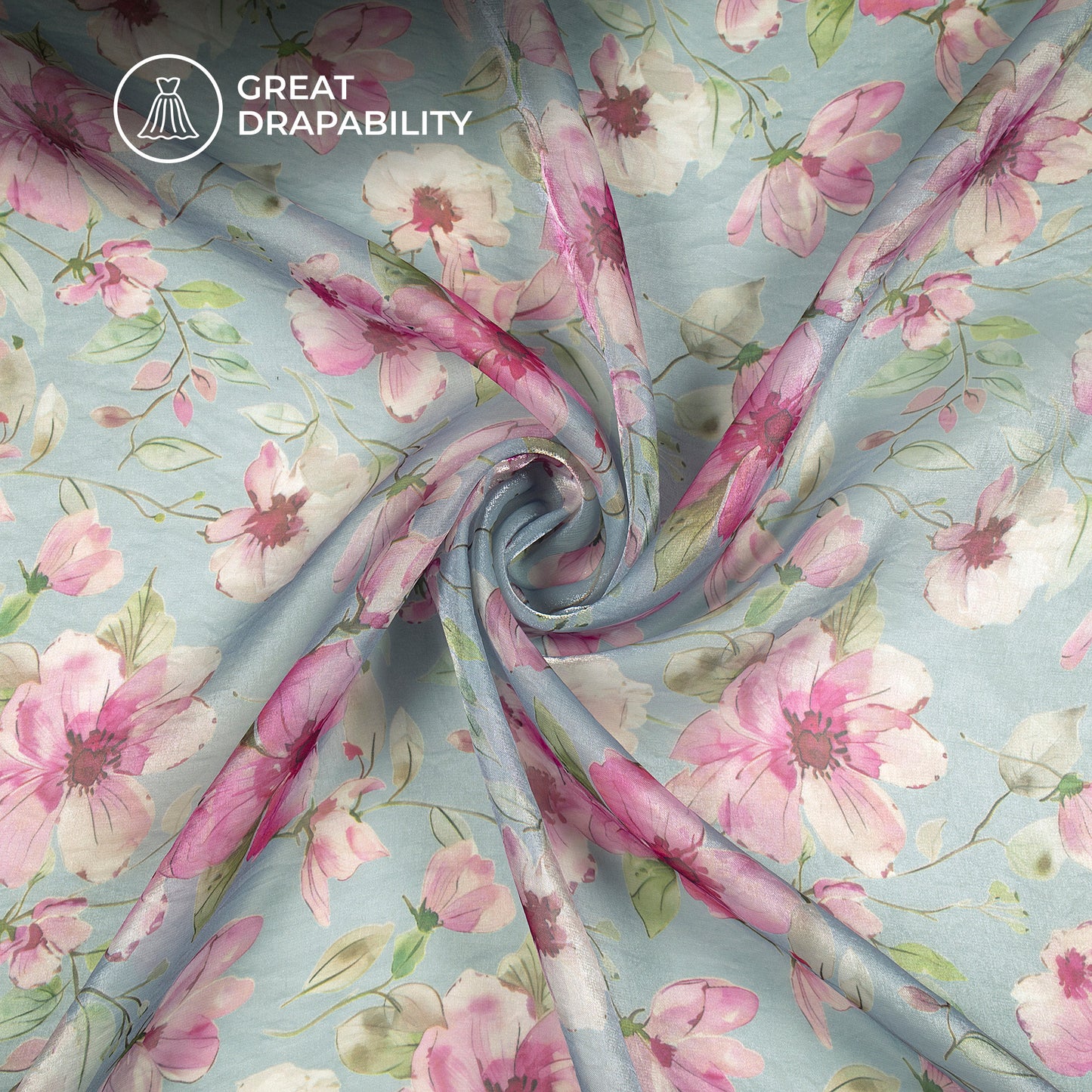 Artistic Feel Flowers On A Gray Background Digital Print Shimmer Tissue Fabric