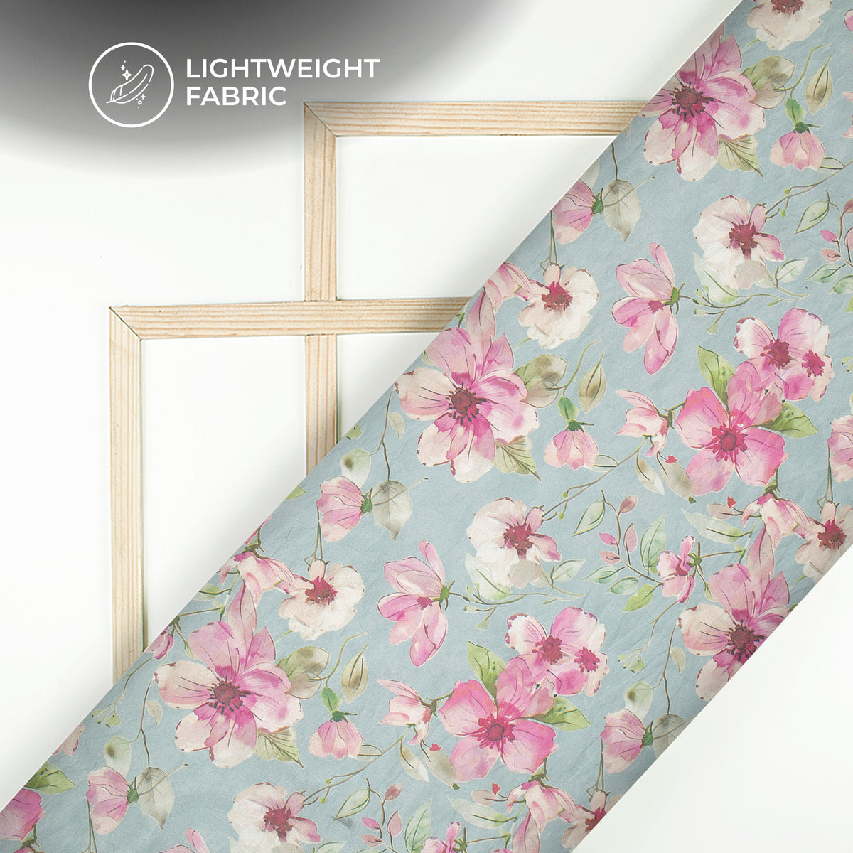 Artistic Feel Flowers On A Gray Background Digital Print Shimmer Tissue Fabric