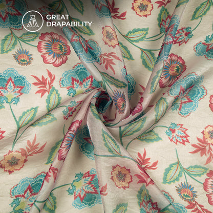 Vintage Indian Floral Digital Print Shimmer Tissue Fabric