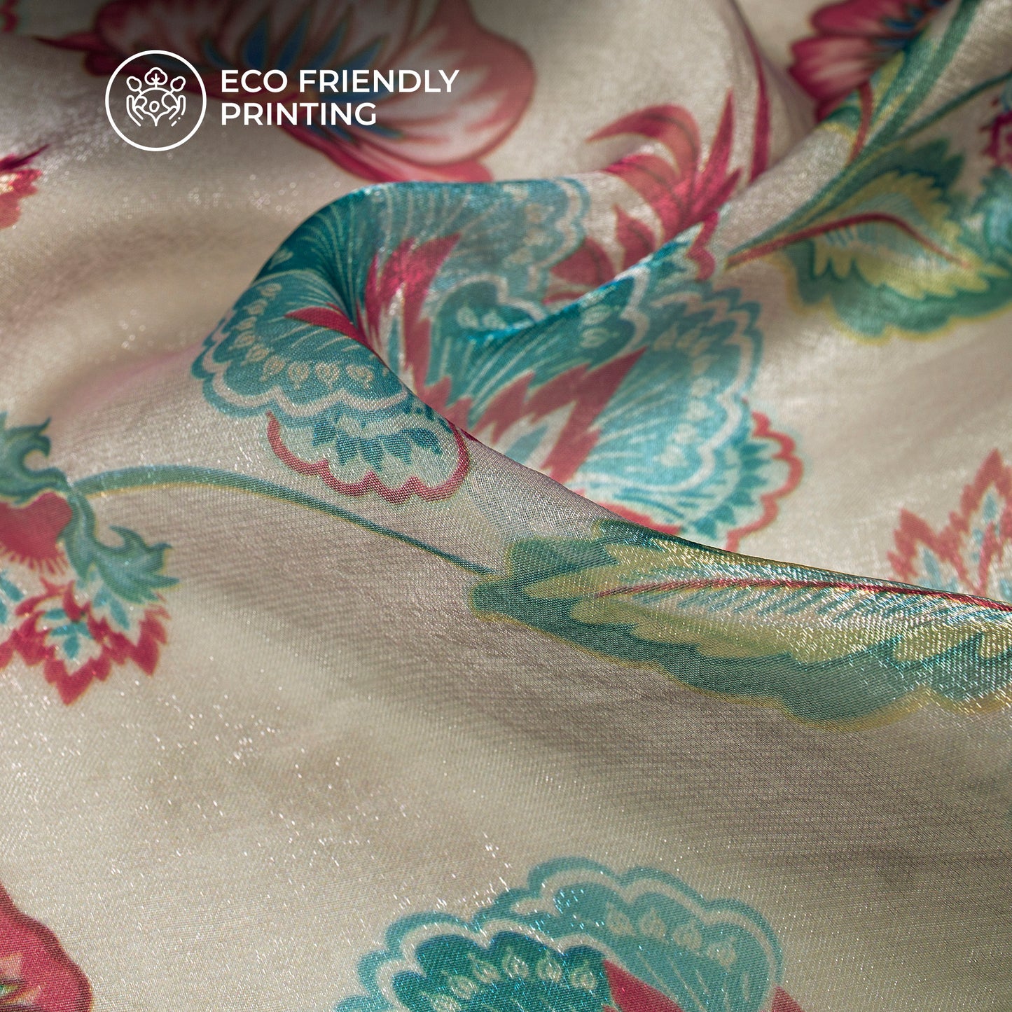 Vintage Indian Floral Digital Print Shimmer Tissue Fabric