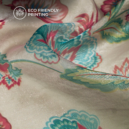 Vintage Indian Floral Digital Print Shimmer Tissue Fabric