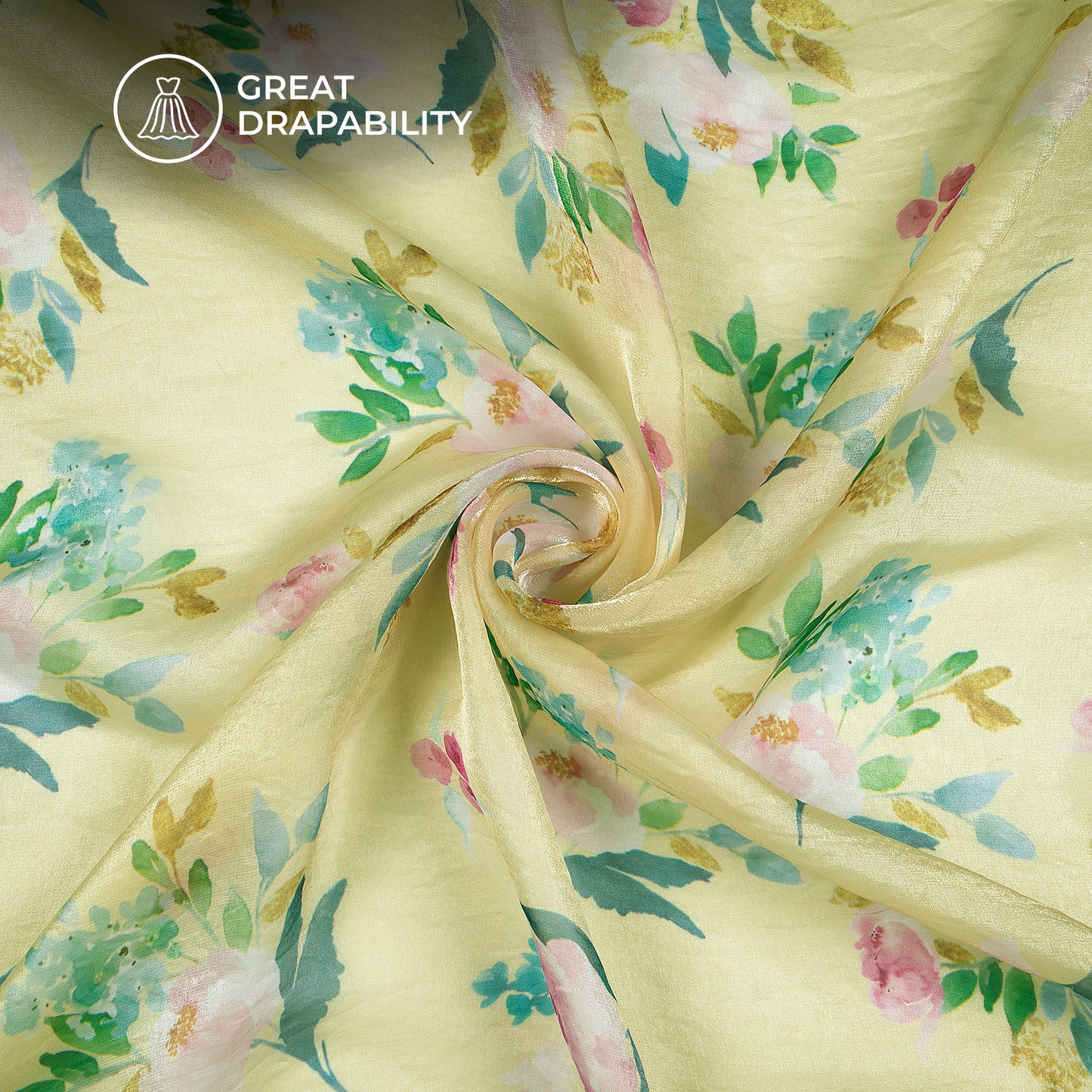 Soft Painted Watercolor  Floral Digital Print Shimmer Tissue Fabric