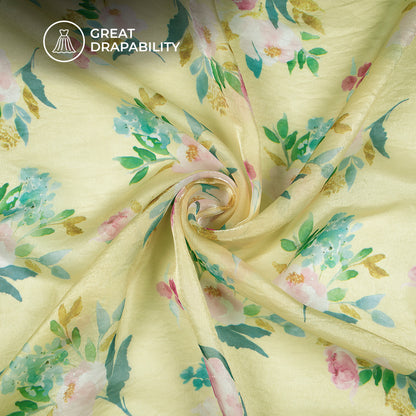 Soft Painted Watercolor  Floral Digital Print Shimmer Tissue Fabric