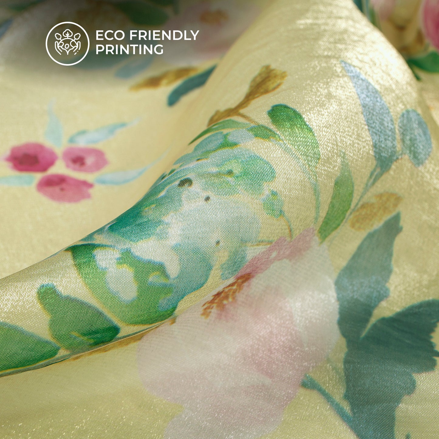 Soft Painted Watercolor  Floral Digital Print Shimmer Tissue Fabric