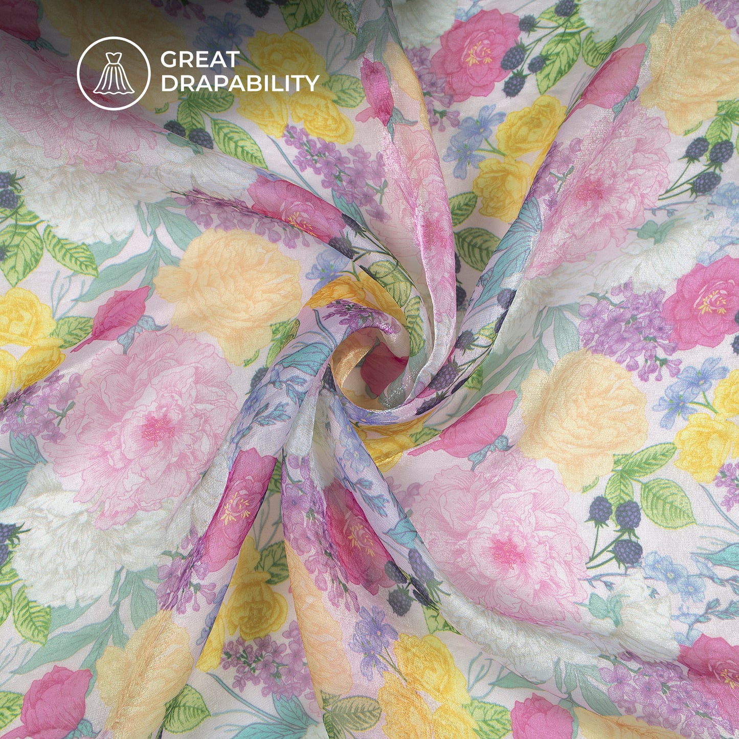 Popular Floral Motif Digital Print Shimmer Tissue Fabric