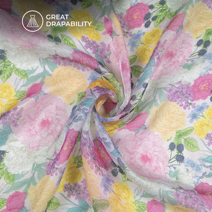 Popular Floral Motif Digital Print Shimmer Tissue Fabric