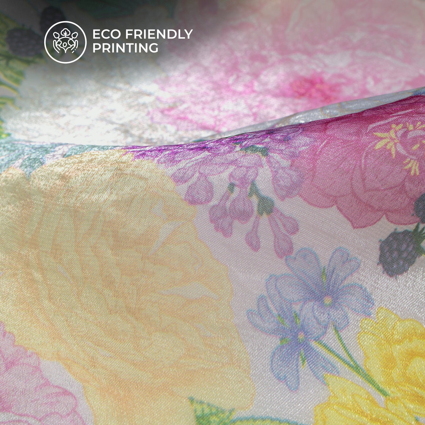 Popular Floral Motif Digital Print Shimmer Tissue Fabric