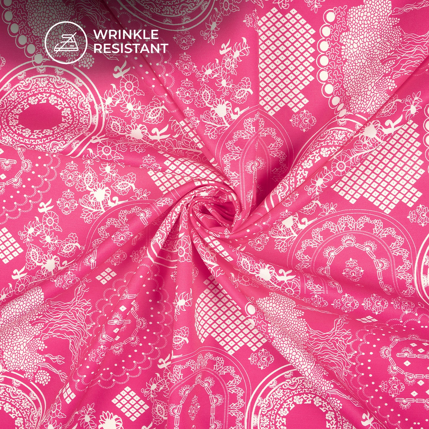 Magenta Majesty – Intricate Cream Digital Print Butter Crepe Fabric