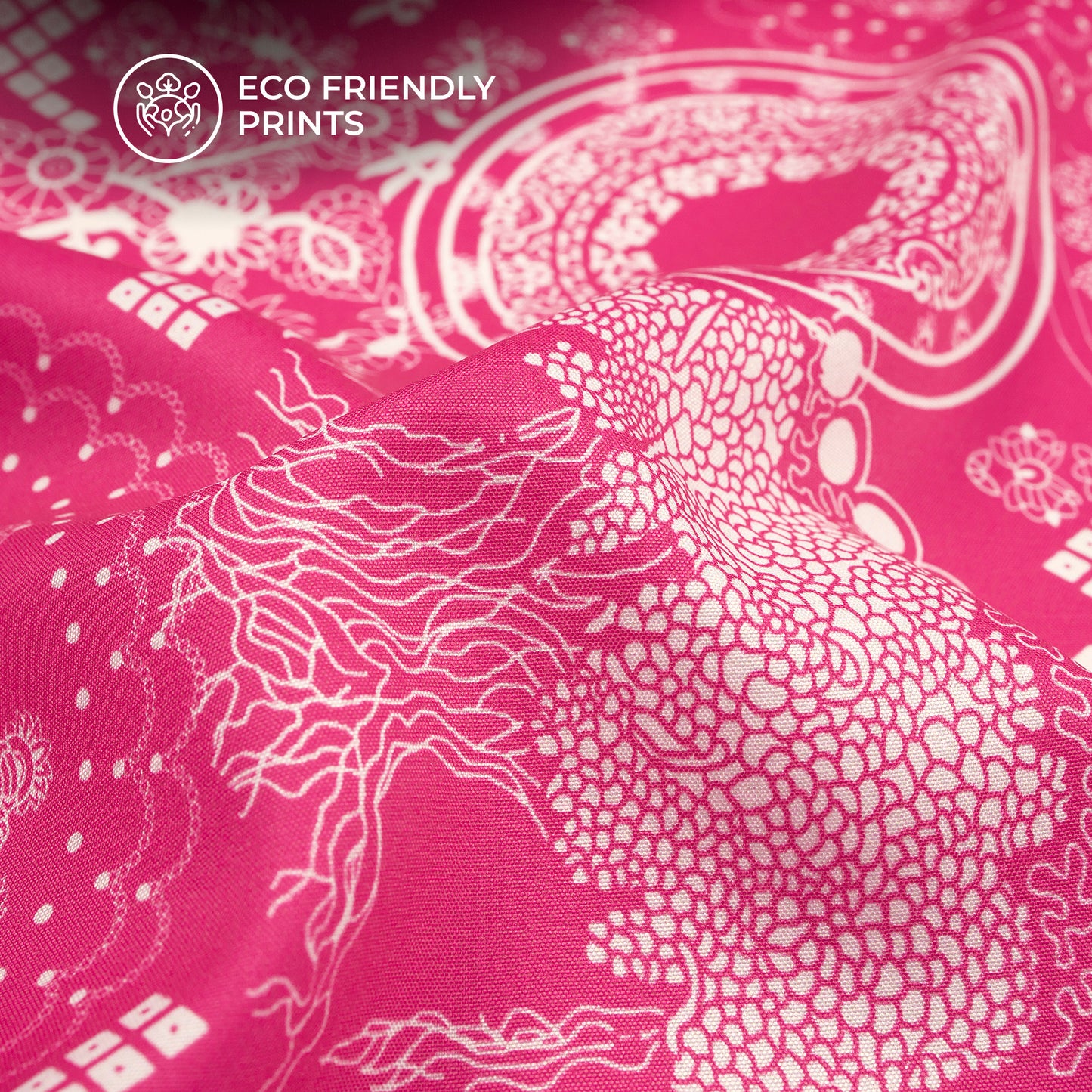 Magenta Majesty – Intricate Cream Digital Print Butter Crepe Fabric