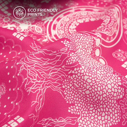Magenta Majesty – Intricate Cream Digital Print Butter Crepe Fabric