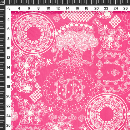Magenta Majesty – Intricate Cream Digital Print Butter Crepe Fabric