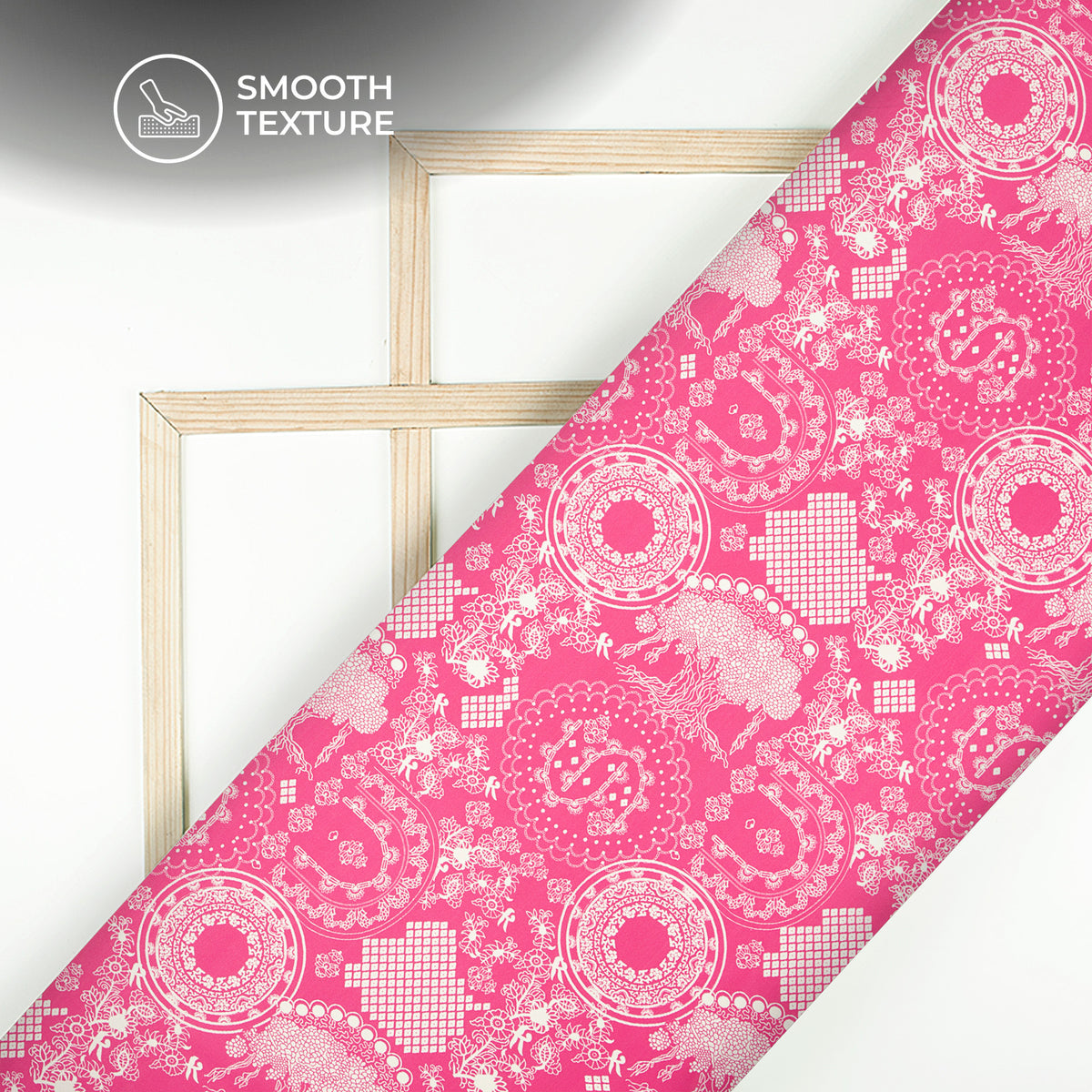 Magenta Majesty – Intricate Cream Digital Print Butter Crepe Fabric