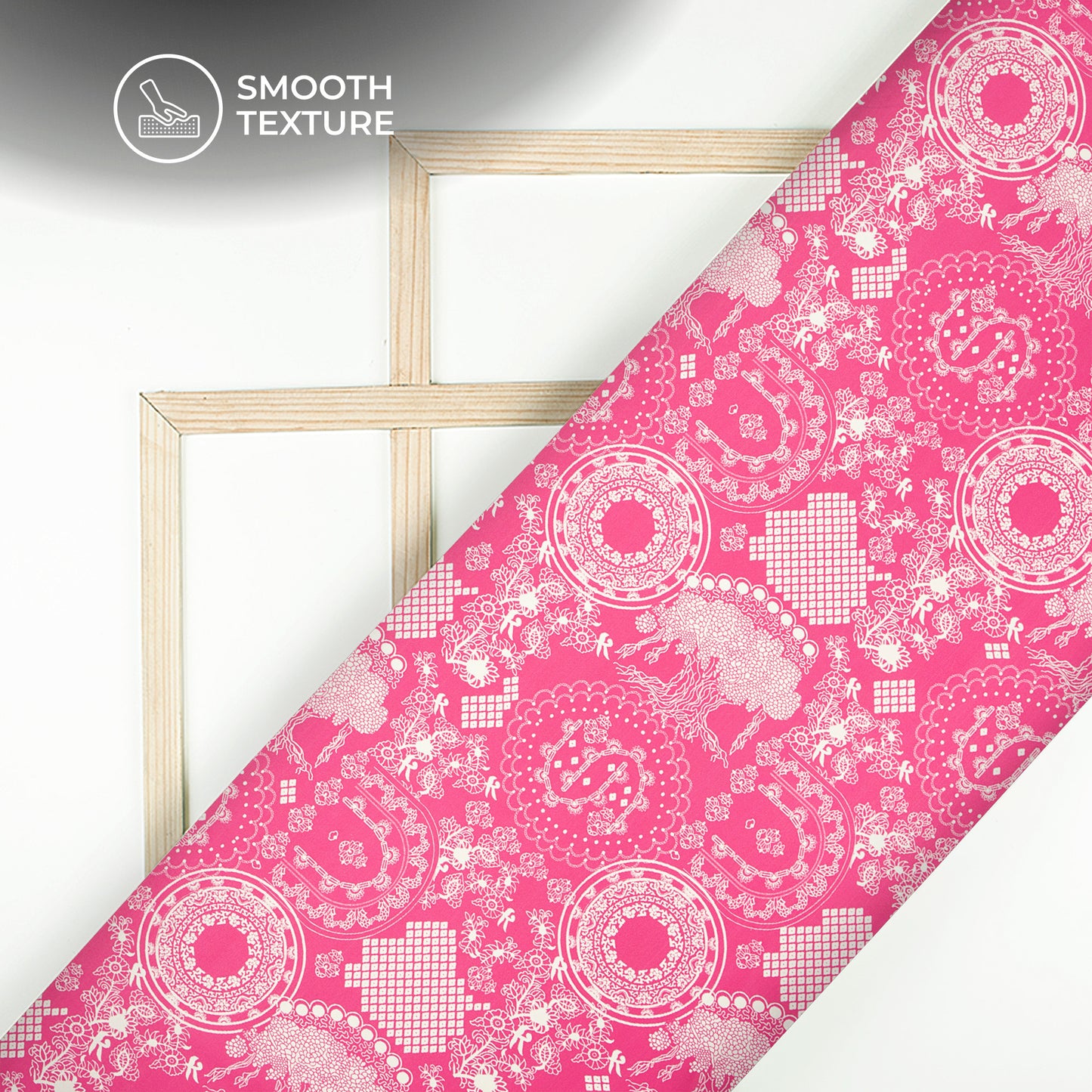 Magenta Majesty – Intricate Cream Digital Print Butter Crepe Fabric