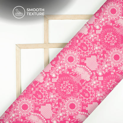 Magenta Majesty – Intricate Cream Digital Print Butter Crepe Fabric