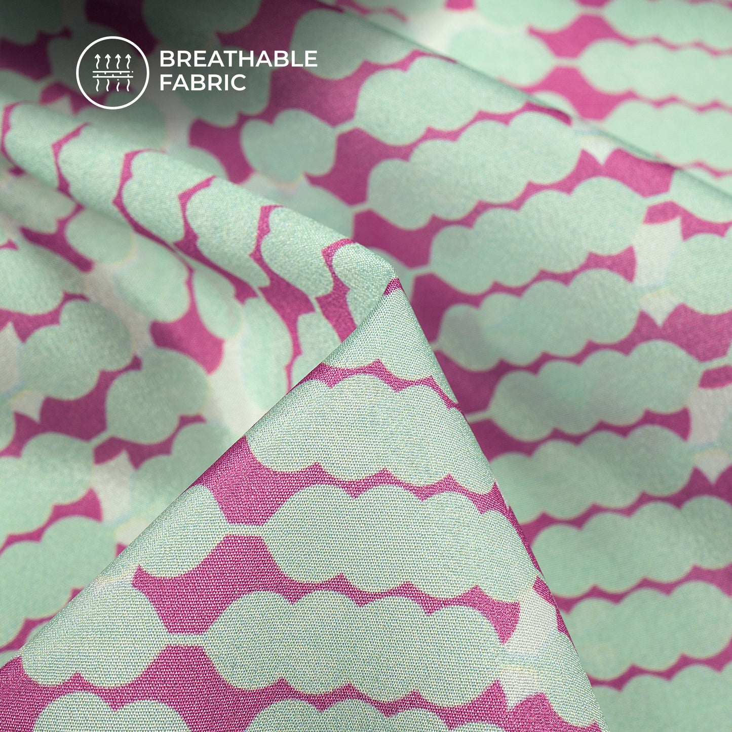 Mint Green And Mauve Geometric Digital Print Crepe Silk Fabric
