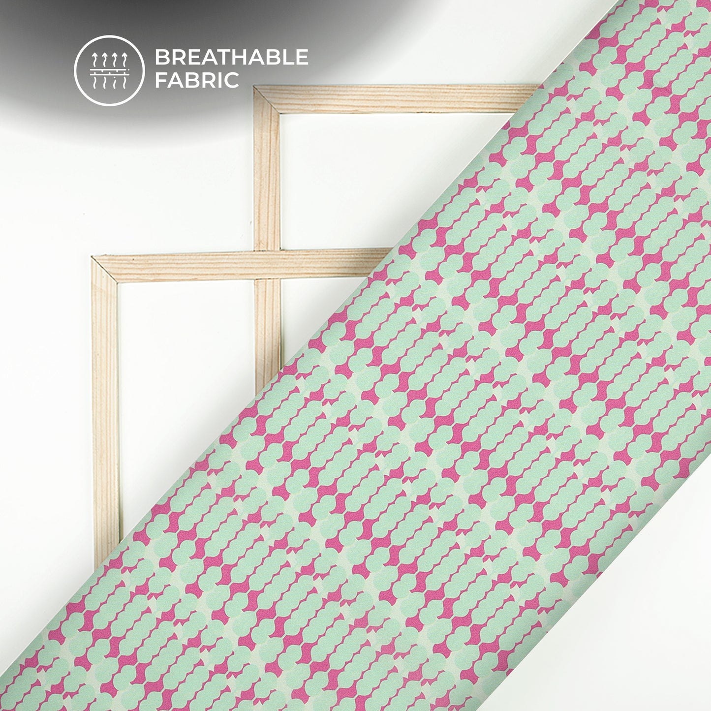 Mint Green And Mauve Geometric Digital Print Crepe Silk Fabric