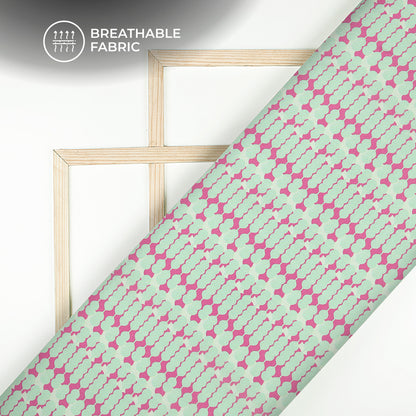 Mint Green And Mauve Geometric Digital Print Crepe Silk Fabric