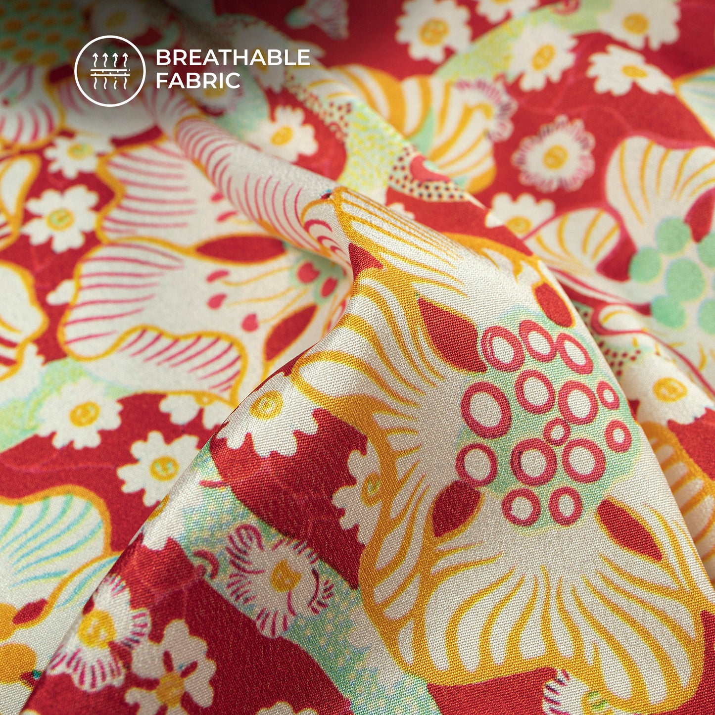 Seamless Vintage Floral Geometric Digital Print Crepe Silk Fabric