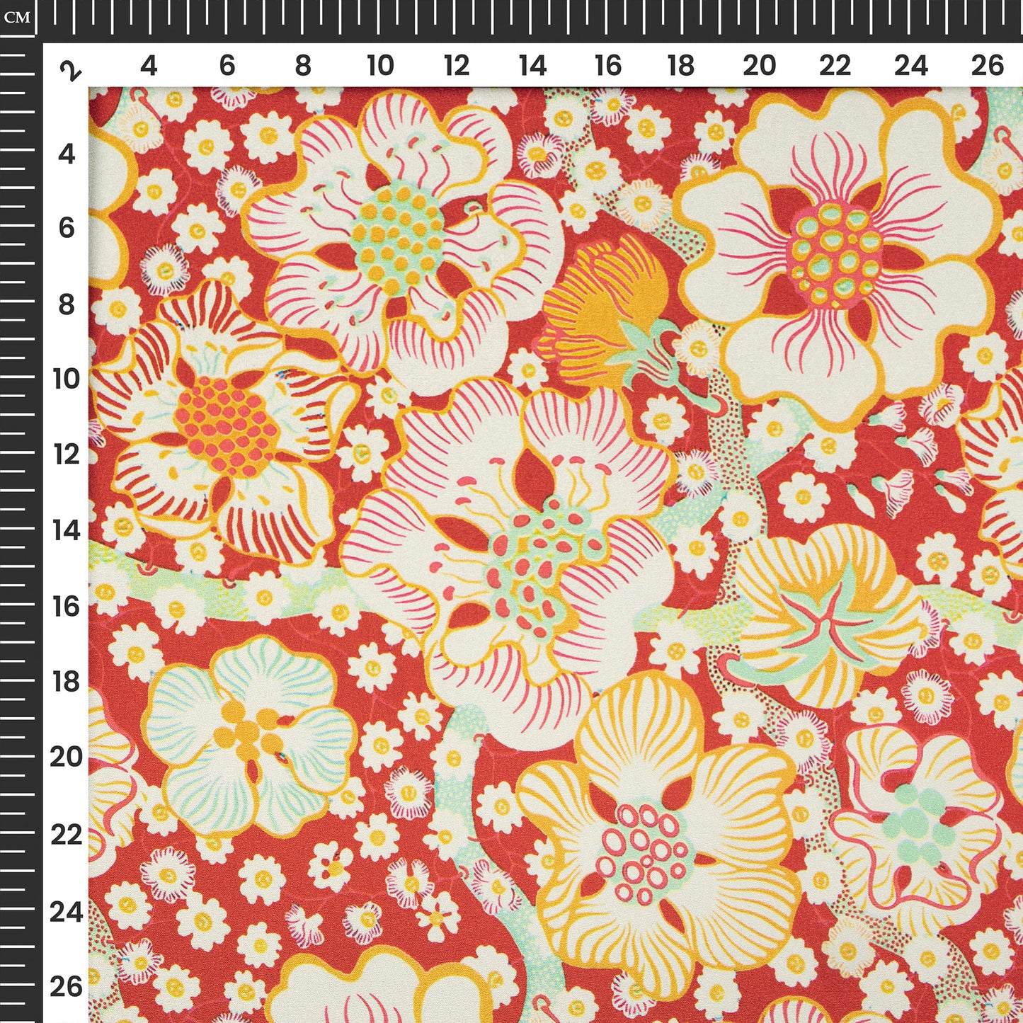 Seamless Vintage Floral Geometric Digital Print Crepe Silk Fabric