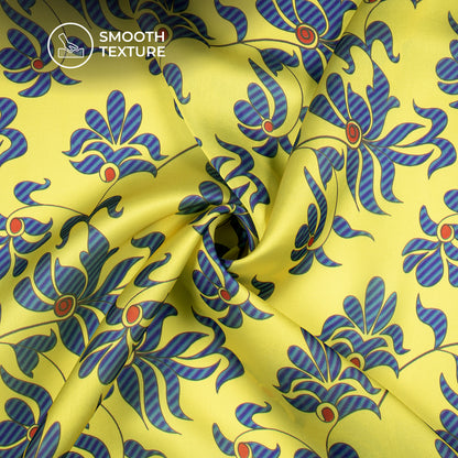 Vintage Blue Floral Digital Print Georgette Satin Fabric