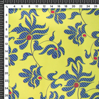 Vintage Blue Floral Digital Print Georgette Satin Fabric