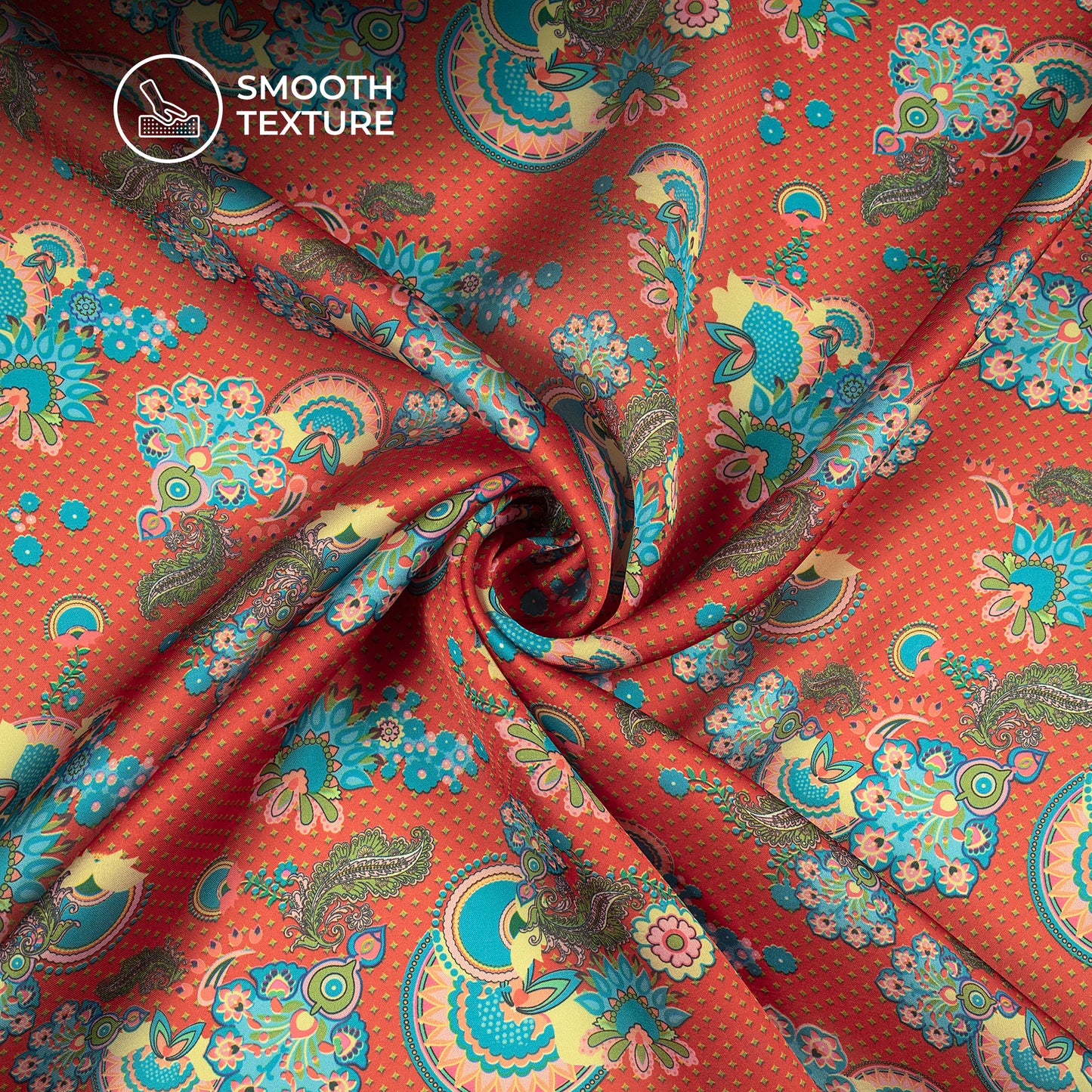 Rusty Charm Floral And Paisley Digital Print Georgette Satin Fabric