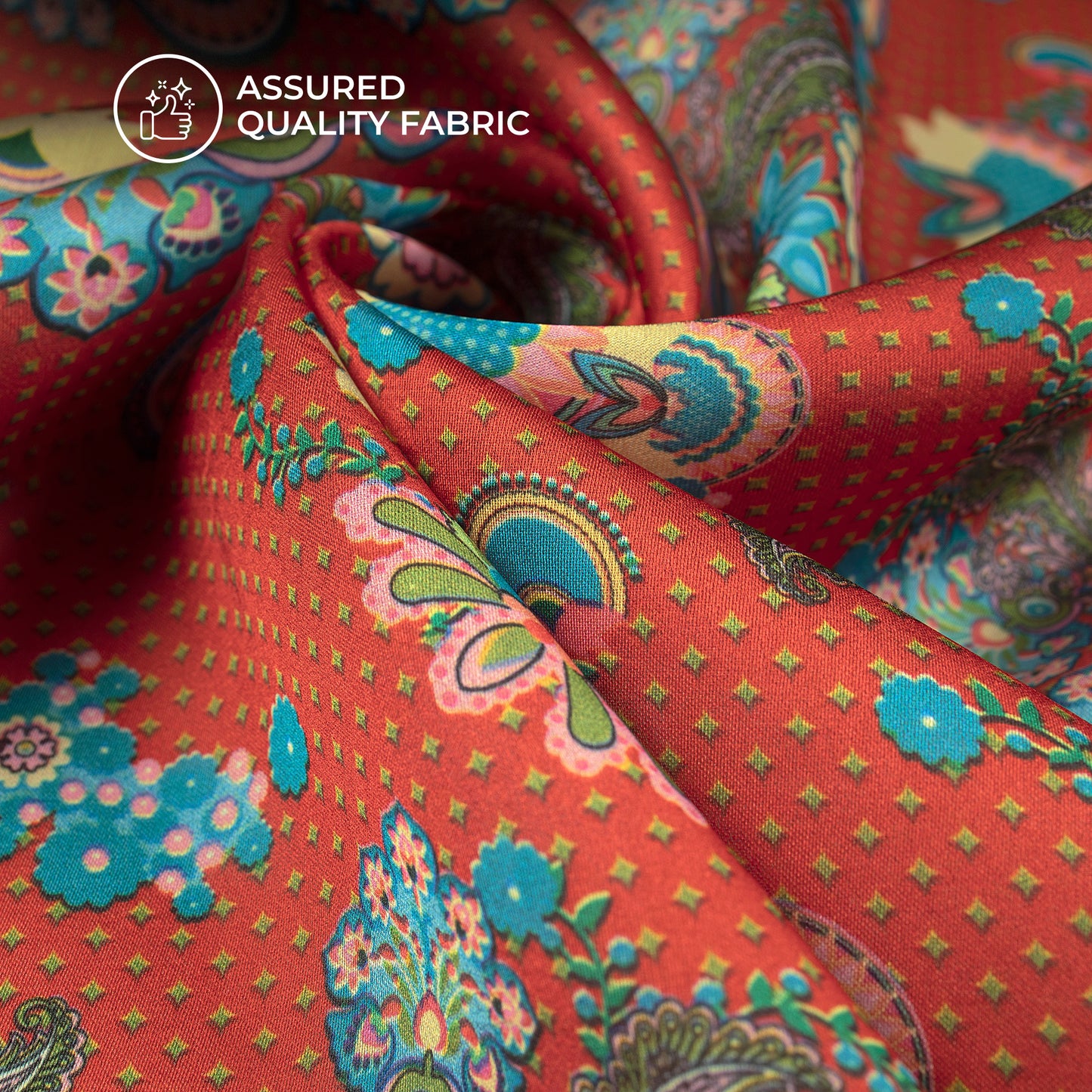 Rusty Charm Floral And Paisley Digital Print Georgette Satin Fabric