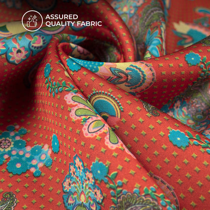 Rusty Charm Floral And Paisley Digital Print Georgette Satin Fabric