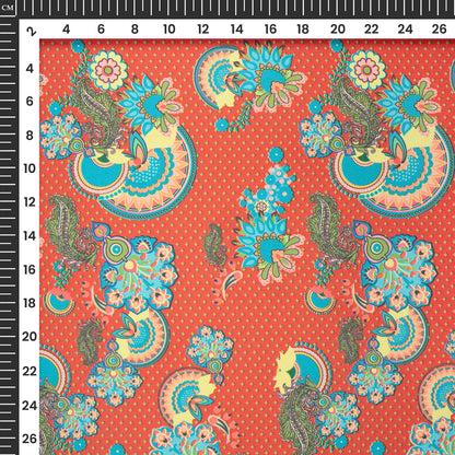 Rusty Charm Floral And Paisley Digital Print Georgette Satin Fabric