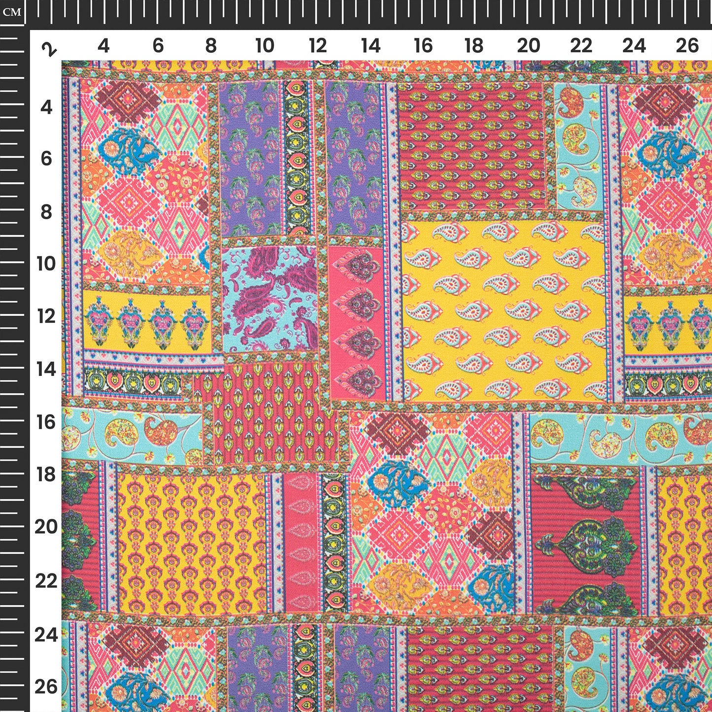 Ethnic Pathwork Digital Print Georgette Satin Fabric