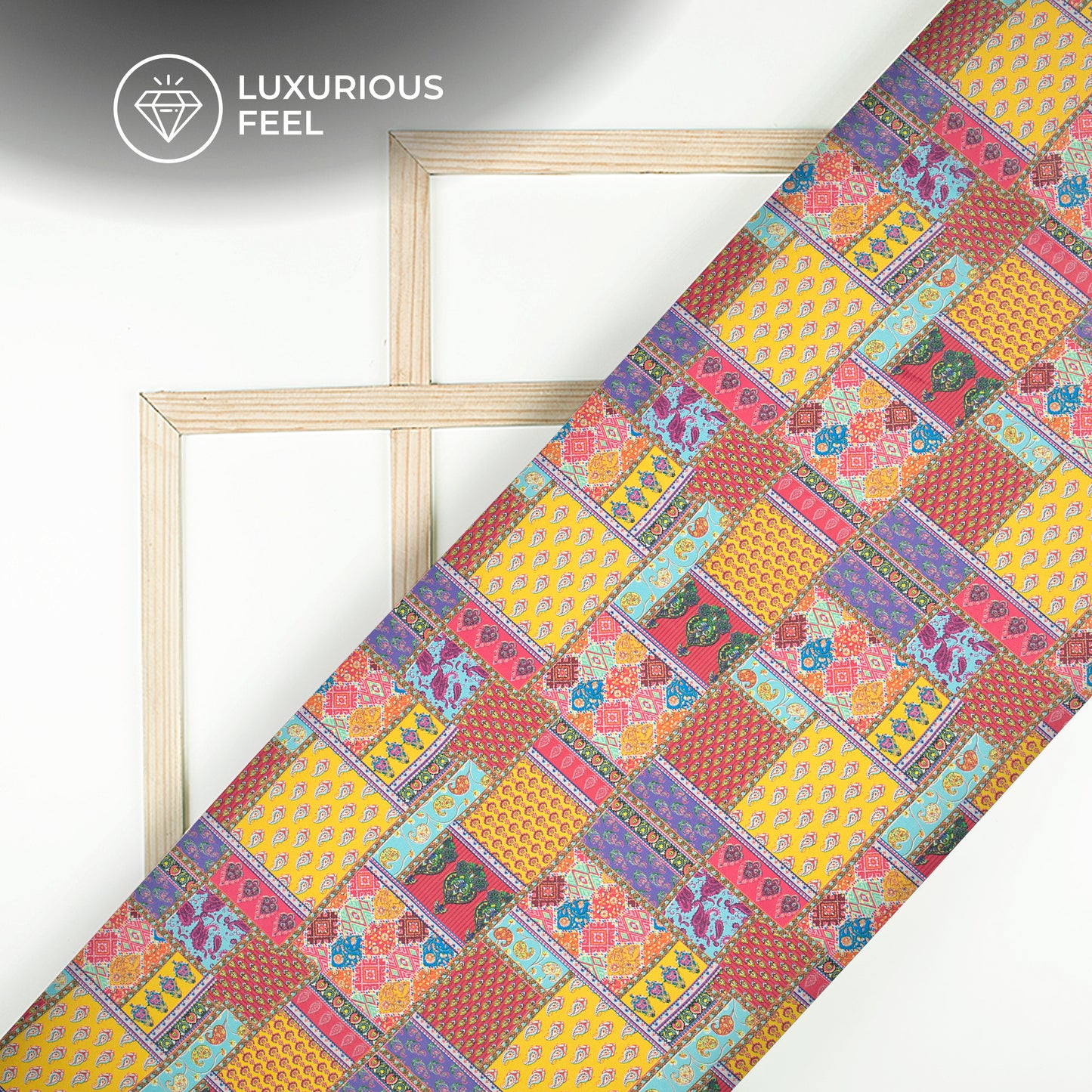 Ethnic Pathwork Digital Print Georgette Satin Fabric