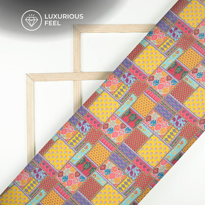 Ethnic Pathwork Digital Print Georgette Satin Fabric