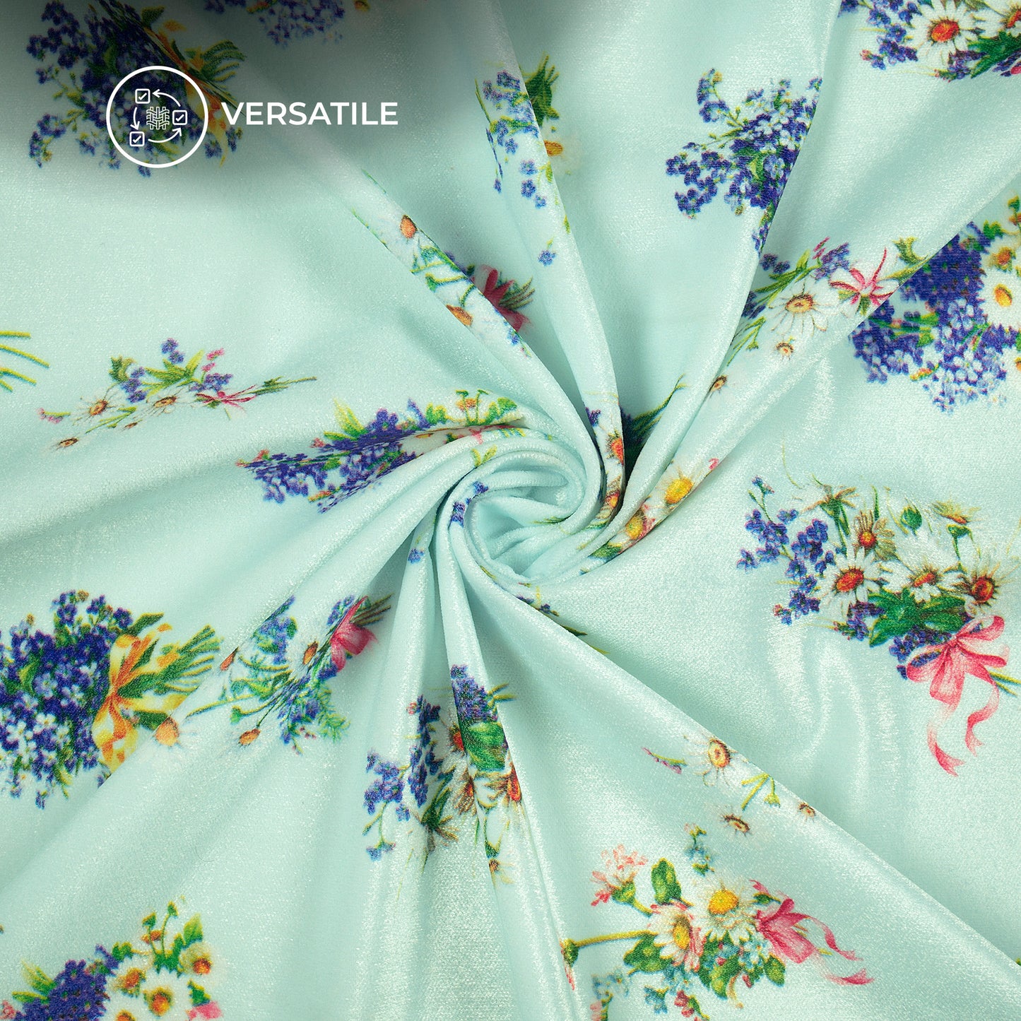 Blooming Meadow Flower Digital Print Premium Velvet Fabric