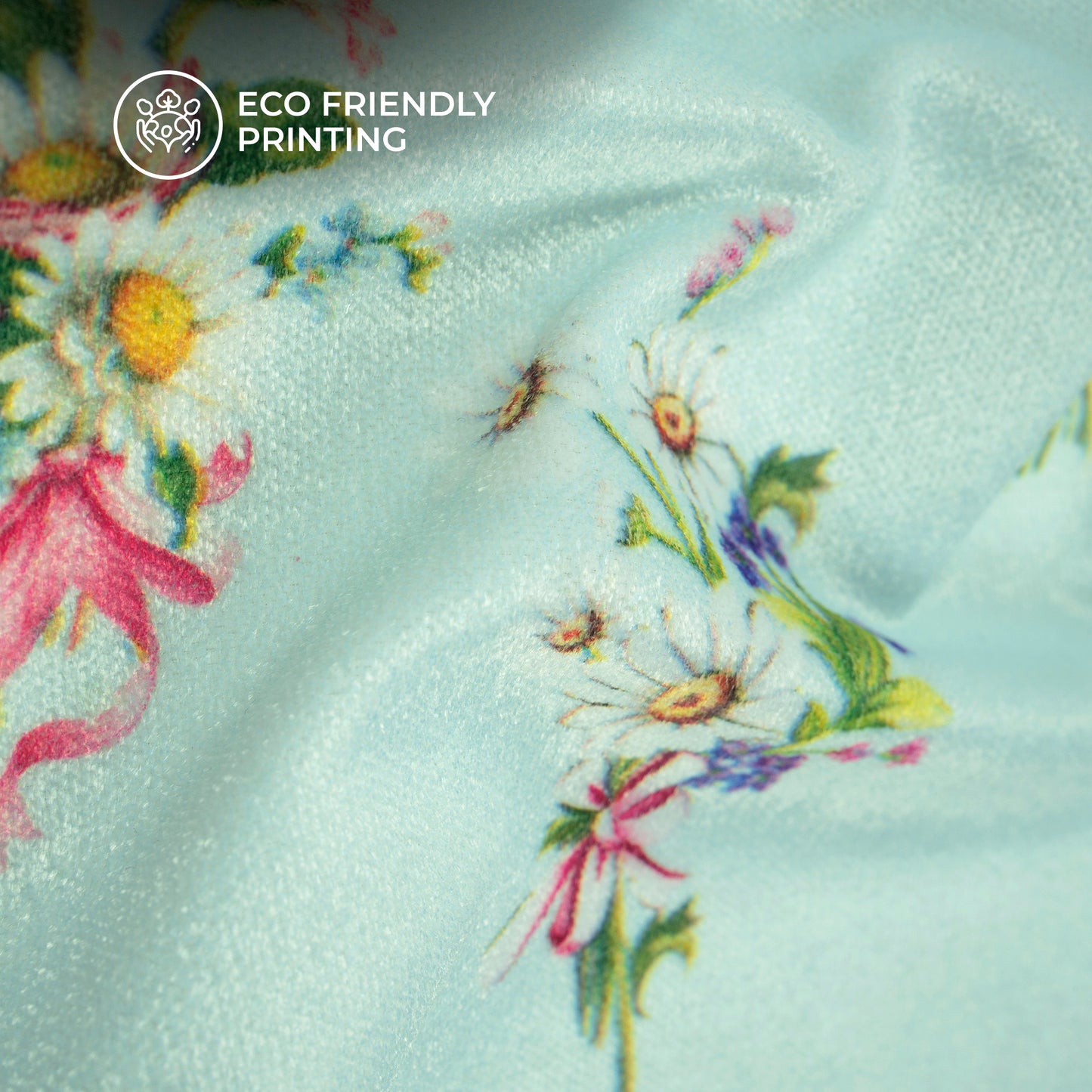 Blooming Meadow Flower Digital Print Premium Velvet Fabric