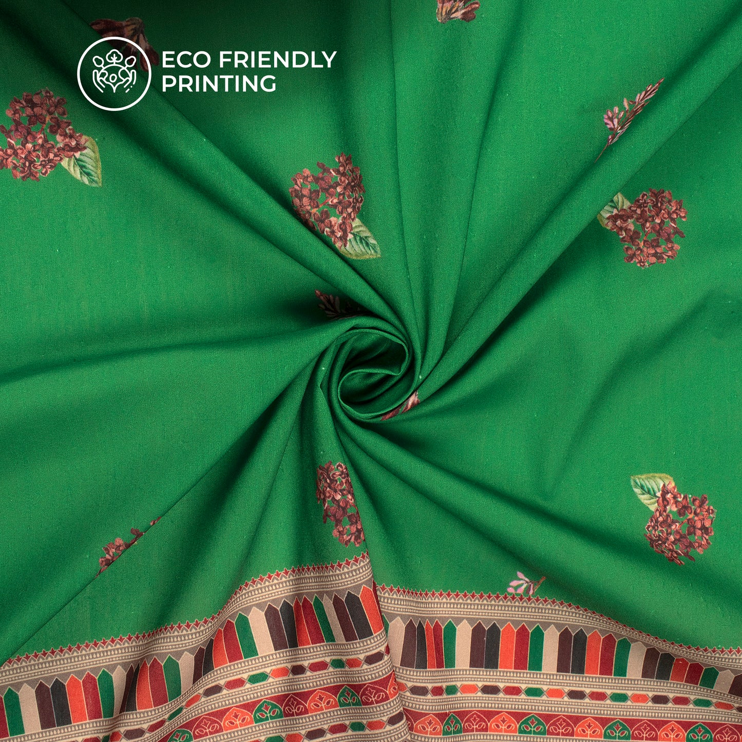 Tradition Ethnic Border With Floral Motif Digital Print Muslin Fabric