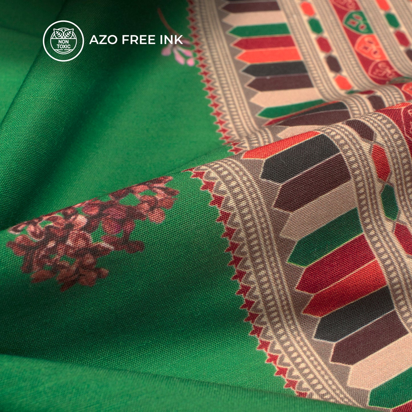 Tradition Ethnic Border With Floral Motif Digital Print Muslin Fabric