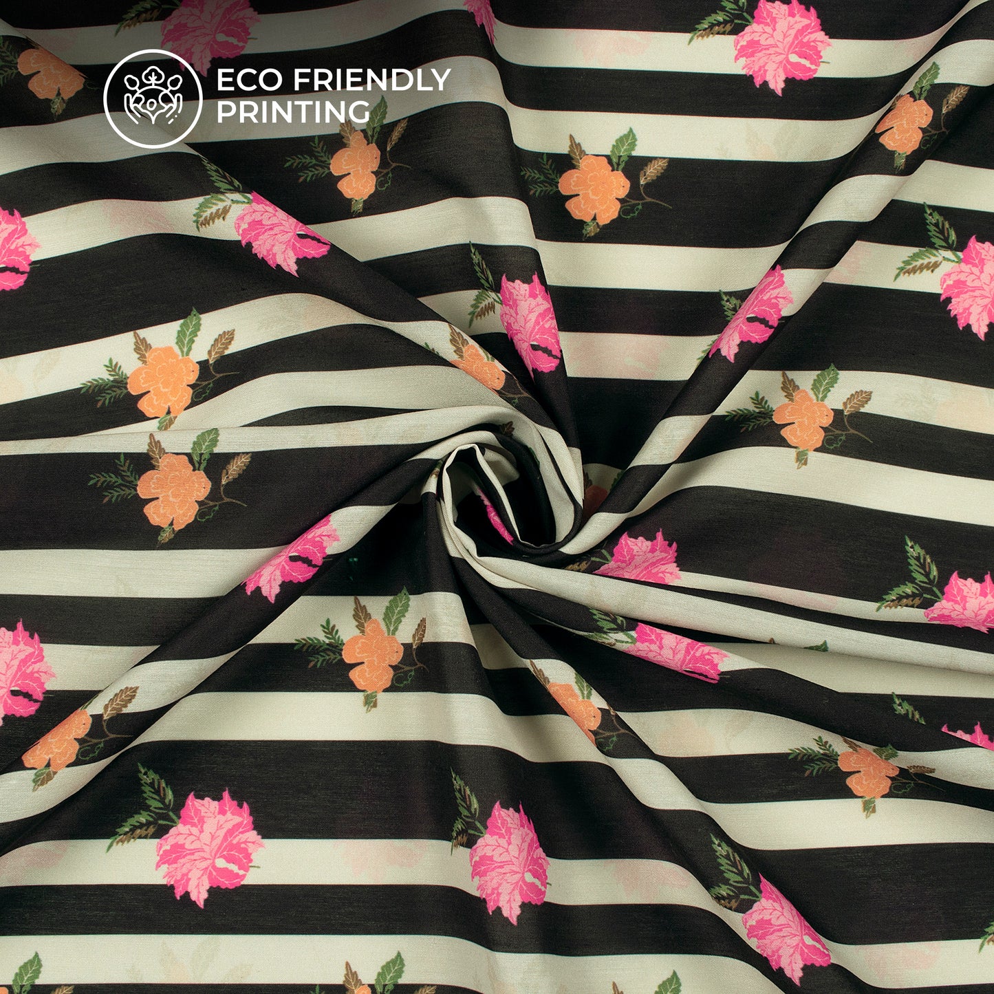 Seamless Floral Pattern On Striped Background Digital Print Muslin Fabric