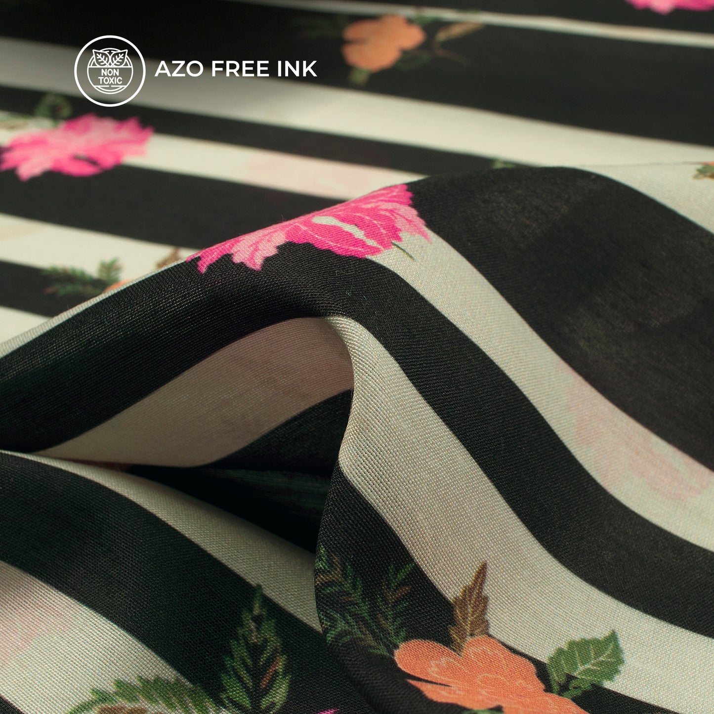 Seamless Floral Pattern On Striped Background Digital Print Muslin Fabric