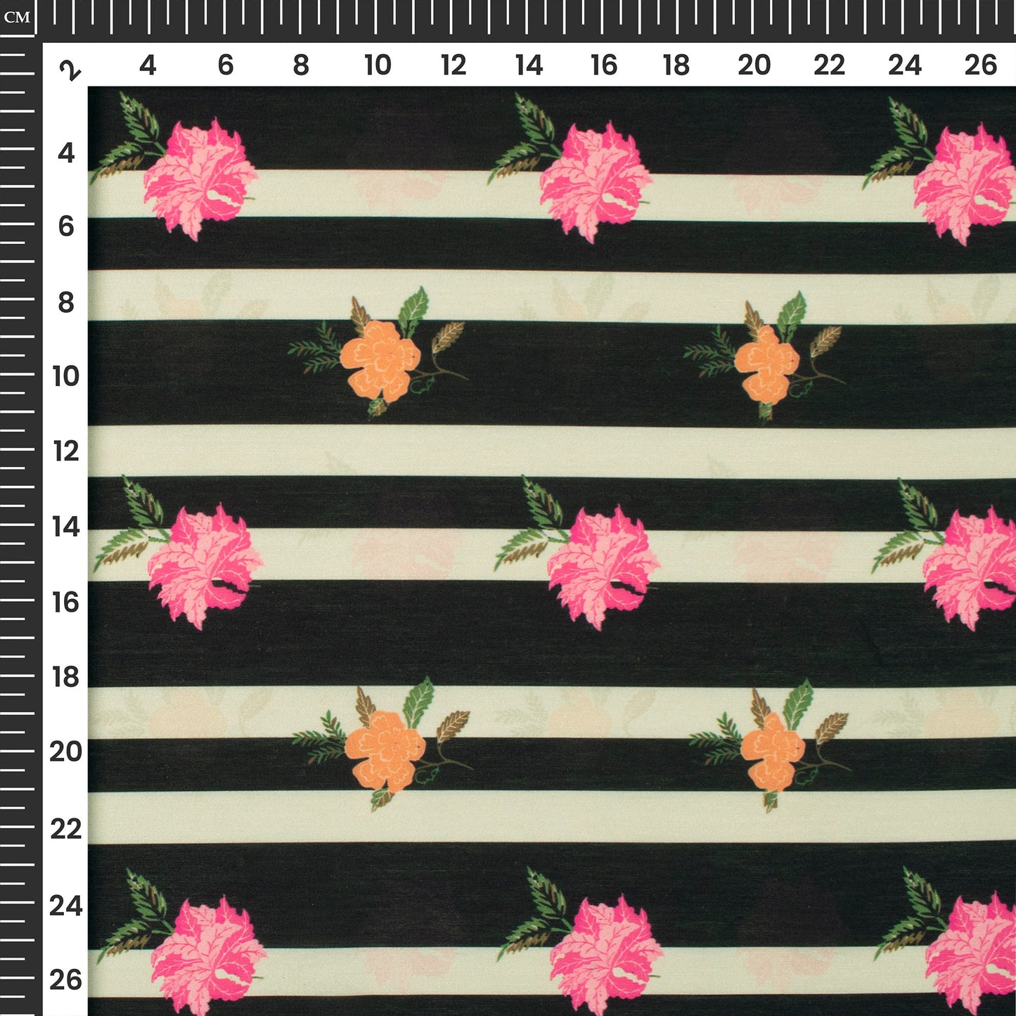 Seamless Floral Pattern On Striped Background Digital Print Muslin Fabric